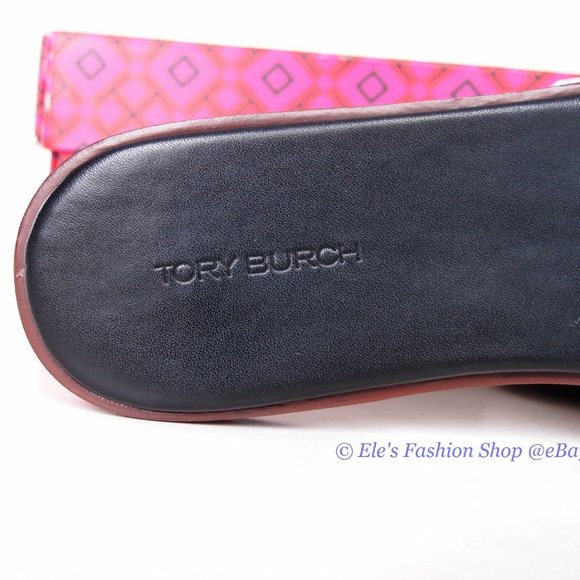 ❤️ NIB Tory Burch Ines Logo Slide Leather Sandal BLACK US 6.5 7.5 8.5 9 9.5 10 - Picture 13 of 14